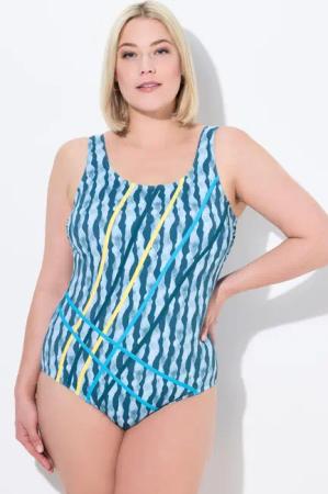 Damen Badeanzug Wellenmuster Piping ohne Softcups recycelt