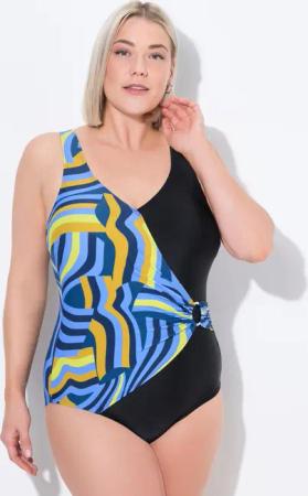 Damen Badeanzug Wickeloptik Softcups Zierring recycelt