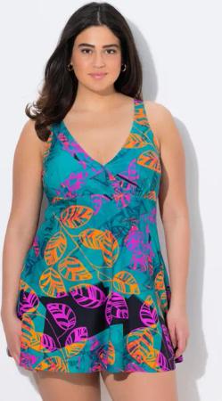 Damen Badekleid Blätter Softcups Powermesh-Vorderfutter