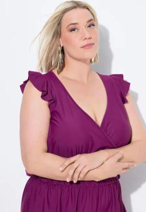 Damen Badekleid Shorts Softcups Flügelärmel recycelt