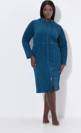 Damen Bademantel 2-Wege-Zipper Kapuze Frottee