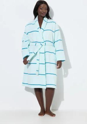 Damen Bademantel Frottee Ringel Schalkragen Langarm