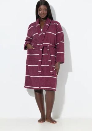 Damen Bademantel Frottee Ringel Schalkragen Langarm