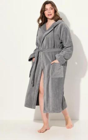 Damen Bademantel Kapuze Gürtel A-Linie Frottee