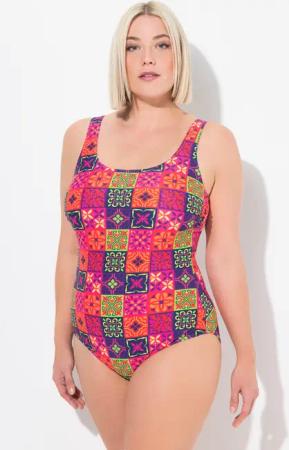 Damen Badenazug Kachelmuster ohne Softcups Rundhals