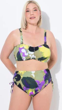 Damen Bikini Blumen Träger verstellbar Raffung High Waist