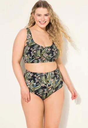 Damen Bikini-Slip High Waist Tropical-Print Shaping