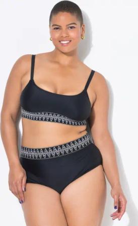 Damen Bikini-Slip HighWaist bestickter Bund Shaping