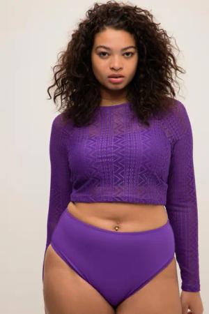 Damen Bikini-Top Softcups Spitze Rundhals Langarm