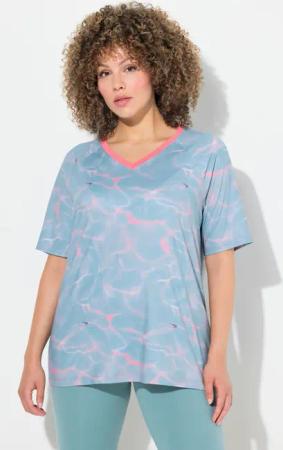 Damen Funktions-T-Shirt Wellenmuster V-Ausschnitt Halbarm