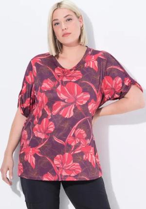 Damen Funktionsshirt Blüten V-Ausschnitt Halbarm recycelt