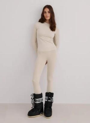 Damen Leggings Baselayer Feuchtigkeitsableitend 4-Wege-Stretch Creme