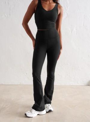 Damen Leggings Petite mit Schlag Feuchtigkeitsableitend Schwarz