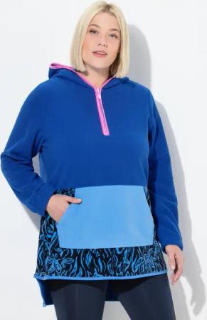 Damen Long-Fleecehoodie Colorblocking Kapuze Langarm