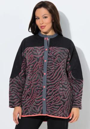 Damen Long-Fleecejacke Tigermuster Stehkragen Langarm