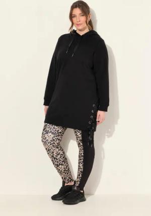 Damen Long-Hoodie Satinbänder Kapuze Langarm