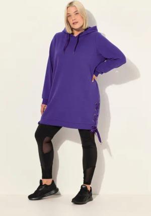 Damen Long-Hoodie Satinbänder Kapuze Langarm