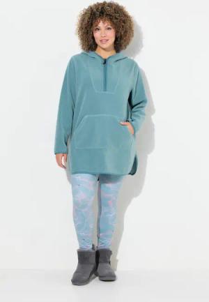 Damen Long-Teddy-Fleecepullover Kapuze Zipper Langarm