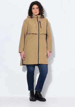 Damen Parka Zipper-Seitenschlitze Kapuze Zipptaschen