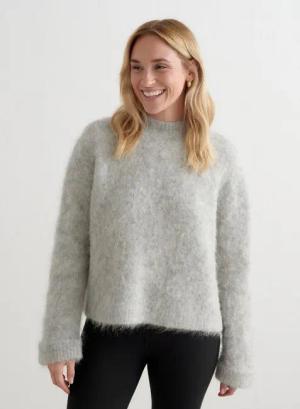 Damen Pullover Alpaka-Wollstrick Grau Melange