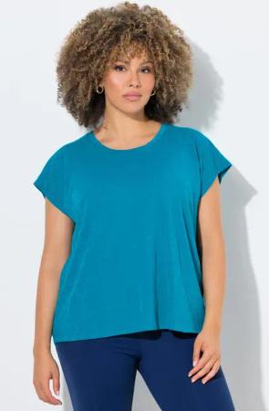 Damen Shirt Ausbrenner Oversized Rundhals ärmellos