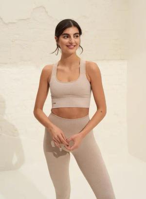 Damen Sport-BH Starker Halt Gerippt Nahtlos Beige