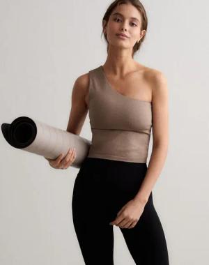 Damen Sport-Bralette mit einem Schulterträger Nahtlos Espresso Melange