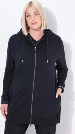 Damen Sweatjacke Zierpaspel Oversized Kapuze 2-Wege-Zipper
