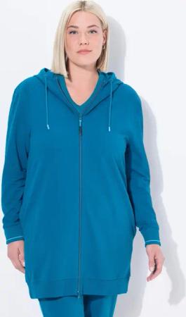 Damen Sweatjacke Zierpaspel Oversized Kapuze 2-Wege-Zipper