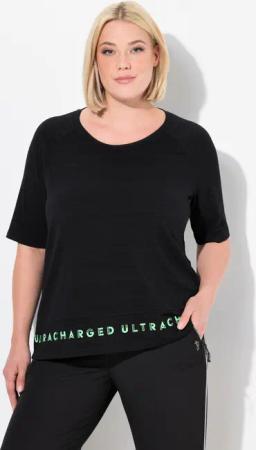 Damen T-Shirt Saum-Schriftzug Classic Rundhals Halbarm