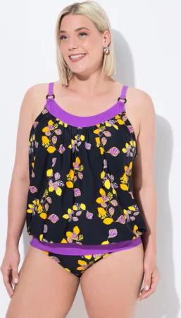 Damen Tankini Zitronen Softcups Rundhals Träger verstellbar