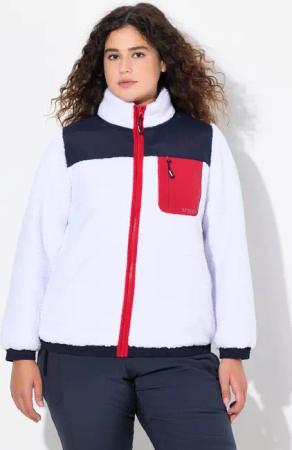 Damen Teddyfleece-Jacke Patches Stehkragen 2-Wege-Zipper