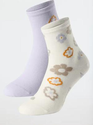 Damensocken 2er-Pack Organic Cotton Blumen lila/ creme - Fashion 35/38