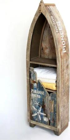 DanDiBo Badregal Regal Boot Bootsform Holz Antik MR16 Maritim Bootsregal Badregal Regal, Badschrank Braun