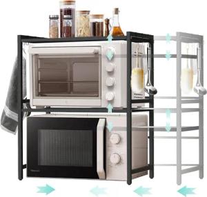 DanDiBo Küchenregal Verstellbares Mikrowellenregal 3 Stufig 40-64 cm Mikrowellen Regal, für die Küche, Stehend Mikrowellenständer Küchenregal