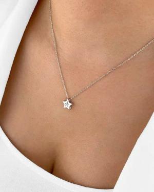 DANIEL CLIFFORD Kette mit Anhänger 'Astrid' Damen Halskette Silber 925 Stern Anhänger Kristall (inkl. Verpackung), größenverstellbare Silberkette 45cm, funkelnder Stern