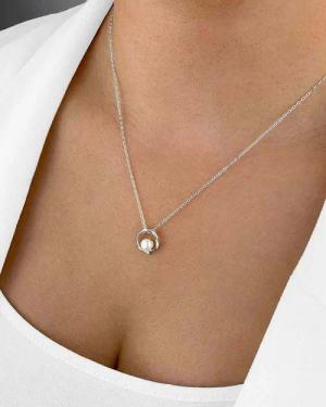 DANIEL CLIFFORD Kette mit Anhänger 'Helena' Damen Halskette Silber 925 Perlen Anhänger Kreis (inkl. Verpackung), Silberkette mit Perlenanhänger rund Perlenkette