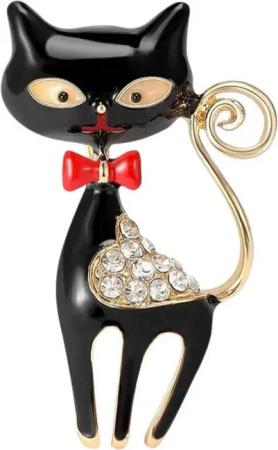 Dark-Desires Brosche Brosche kleine Katze mit Schleife, Damen Brosche vintage Accesssoire retro Anstecknadel