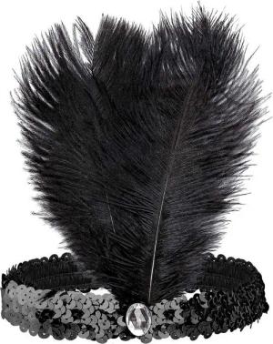 Das Kostümland Kostüm Schwarzes Pailletten Stirnband mit Federn - Charle