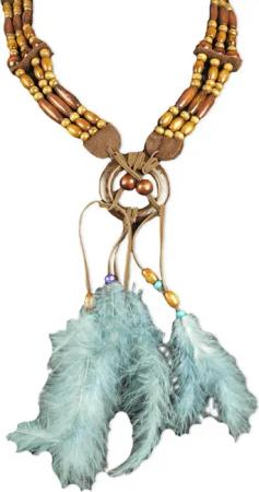 Das Kostümland Kostüm Stammeskönigin Halskette mit Holzperlen und Federn