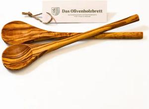 dasOlivenholzbrett Nudellöffel 2er Set Kochlöffel aus Olivenholz mit rundem Stiel