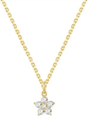 Dear Me Goldkette 375er Massivgold Blume Kristall Anhänger, Gelbgold Weißgold, 9K Echtgold Halskette Zirkonia hängend, Brautschmuck