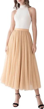 DEBAIJIA Meshrock Meshrock Damen Maxirock Sommer Elegant Lange Röcke Kleid Hohe Taille