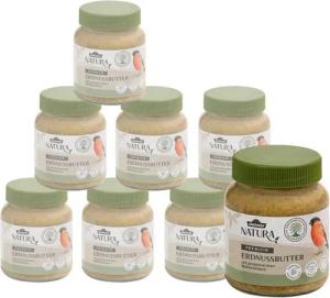 Dehner Natura Premium Erdnussbutter Mehlwürmer im Glas, 8 x 340 g Erdnuss, Hauptfutter für: Gartenvögel, Wildvogel, Wildvogelfutter mit Mehlwürmern, ungesalzen