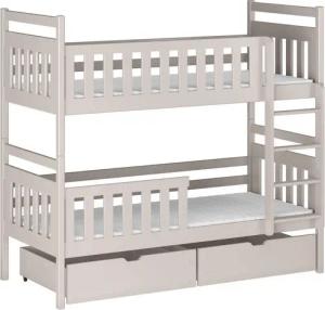 Deine Möbel 24 Etagenbett Kinderbett MICO für 2 Kinder in 90x200, Farben: Weiß / Cashmere (Matratzen optional, 2-St., Bett, mit Lattenrost, Rausfallschutz, 2 Schubladen und Leiter), aus Massivholz Vollholz, in 2 Kinderbetten umbaubar