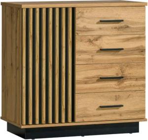 Deine Möbel 24 Kommode LAMI 5 Sideboard in Wotan Eiche & Schwarz Matt mit Lamellen (LAMI - Kollektion, 1 St., ideal für Kinderzimmer Jugendzimmer Schlafzimmer Wohnzimmer), Kinderkommode mit 4 Schubladen & 1 Tür