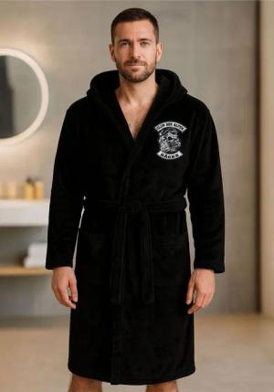 deinshirt Bademantel Club der alten Säcke, lange Länge, 100% Polyester, Kapuze, Bindegürtel, mit Kapuze, 2 aufgesetzte Taschen