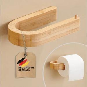 DEKAZIA Toilettenpapierhalter ohne Bohren aus 100% FSC®-zertifiziertem Bambus Holz, selbstklebend (Klopapierhalter Klorollenhalter WC Papier Halterung, WC Papier Halterung), Bambus Holz, ohne Bohren, WC-Rollenhalter