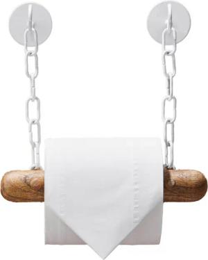 DEKAZIA Toilettenpapierhalter ohne Bohren, WC Papierhalter selbstklebend, Klorollenhalter Holz (Holz und Edelstahl, 5 Modelle, inkl. Klebepads / Montagematerial), Papierrollenhalter zum Kleben, Eiche, Mango Holz, Buchenholz, Stahl