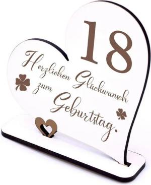 Dekolando Deko-Schriftzug 18 Jahre Deko Herz Aufsteller 15cm x 15cm - Geburtstag 18. Tischdeko (weiß, 2tlg)